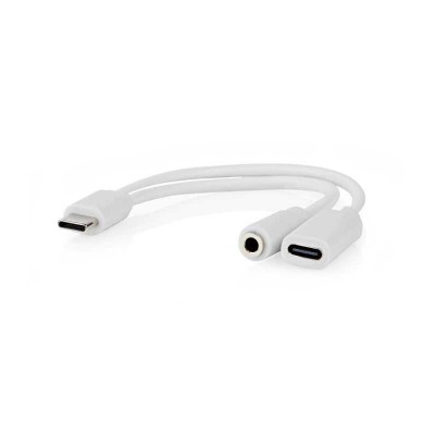 Adaptor PROFESIONAL USB type C tata - USB-C mama / Jack 3.5 mm mama casti 10cm alb Nedis CCGB64922WT01