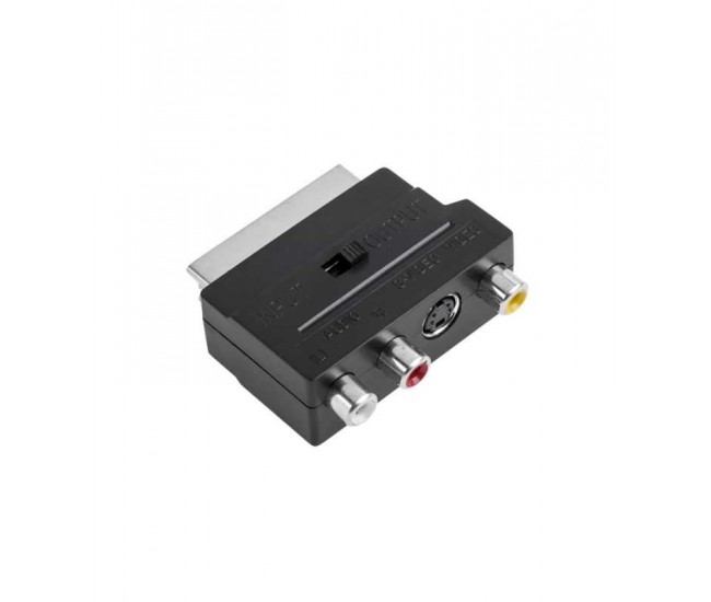 Adaptor EUROSCART tata - 3x RCA mama + SVHS mama + comutator in/out ZLA0352 Adaptor EUROSCART tata - 3x RCA mama + SVHS mama + comutator in/out ZLA0352