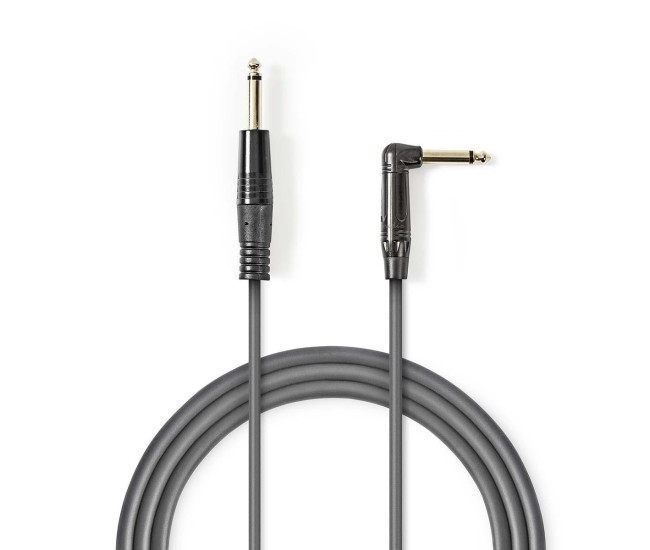 Cablu audio MONO Jack 6.35 mm tata - 6.35 mm tata cotit 3m gri Nedis