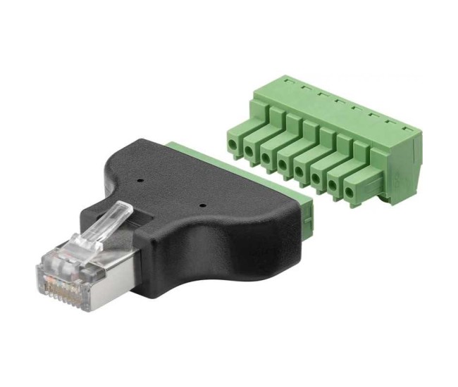 Adaptor bloc terminal cu 8 pini tip regleta surub la RJ45 tata 8P8C Goobay 76736 Adaptor bloc terminal cu 8 pini tip regleta surub la RJ45 tata 8P8C Goobay 76736