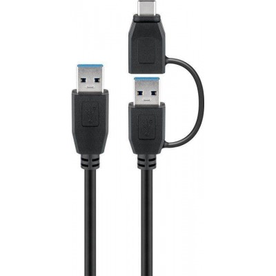Cablu USB 3.0 A tata cu adaptor USB A tata la USB Type C tata 0.5m 5Gbit/s negru Goobay