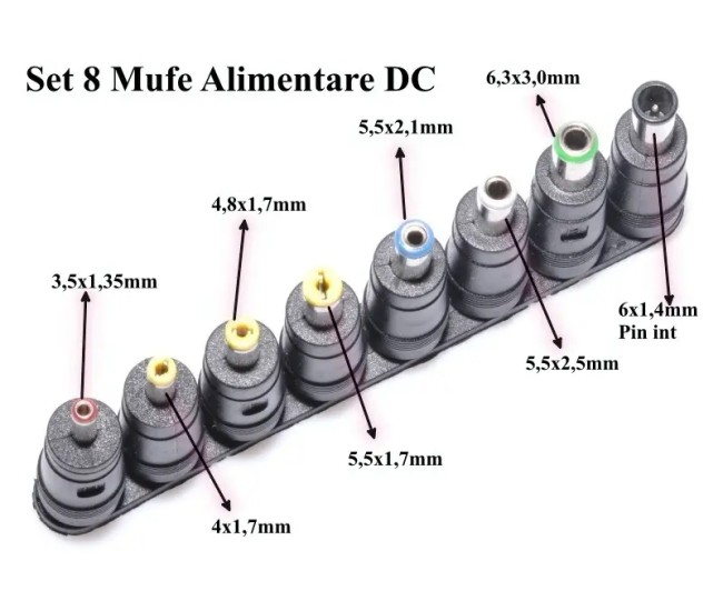 Set 8 mufe adaptoare de alimentare DC Set 8 mufe adaptoare de alimentare DC