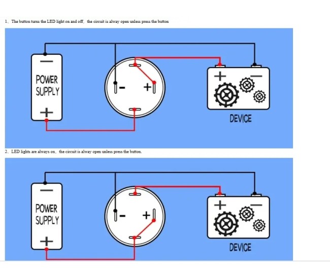 Intrerupator buton LED rosu SW1 OFF-(ON) fara retinere metal 12mm 12-24V