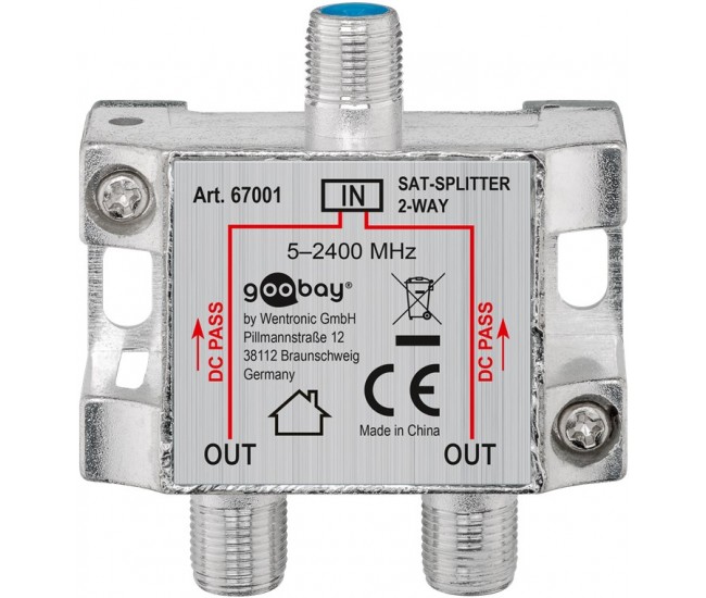 Splitter SAT 2 iesiri pentru dispozitive prin satelit 5-2400MHz Goobay 67001 Splitter SAT 2 iesiri pentru dispozitive prin satelit 5-2400MHz Goobay 67001