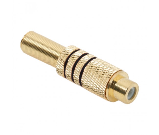 Mufa RCA mama metal aurit cablu 6mm inel negru Mufa RCA mama metal aurit cablu 6mm inel negru