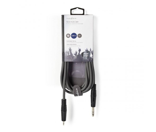 Cablu Audio Stereo Jack 6.35 mm tata - 3.5 mm tata 3m gri Nedis Cablu Audio Stereo Jack 6.35 mm tata - 3.5 mm tata 3m gri Nedis