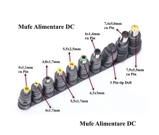 Mufa adaptoare alimentare DC 2.1x5.5 mm mama la 7.9x5.5 mm cu Pin in interior tata Mufa adaptoare alimentare DC 2.1x5.5 mm mama la 7.9x5.5 mm cu Pin in interior tata