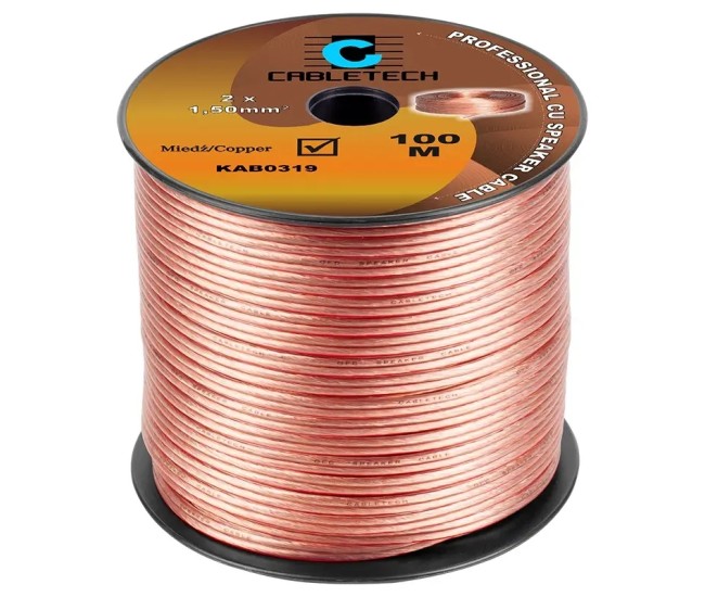 Cablu difuzor 10m 1.5mm x2 cupru transparent Cabletech KAB0319-10