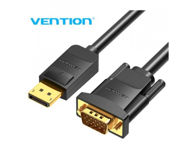 Cablu DisplayPort - VGA 2m 1080P 60Hz 30AWG aurit negru VENTION HBLBH Cablu DisplayPort - VGA 2m 1080P 60Hz 30AWG aurit negru VENTION HBLBH