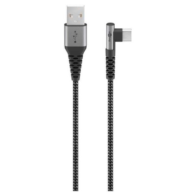Cablu elegant extra-robust textil USB2.0 type C 90 grade - USB-A 0.5m 60W mufe metalice Goobay 64655