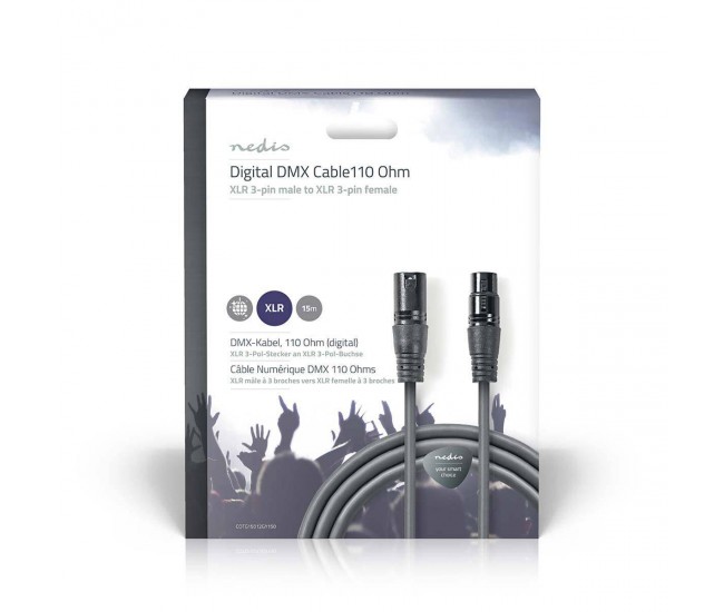 Cablu digital DMX 110 Ohm XLR 3 Pini tata - XLR 3 Pini mama 15m gri Nedis Cablu digital DMX 110 Ohm XLR 3 Pini tata - XLR 3 Pini mama 15m gri Nedis