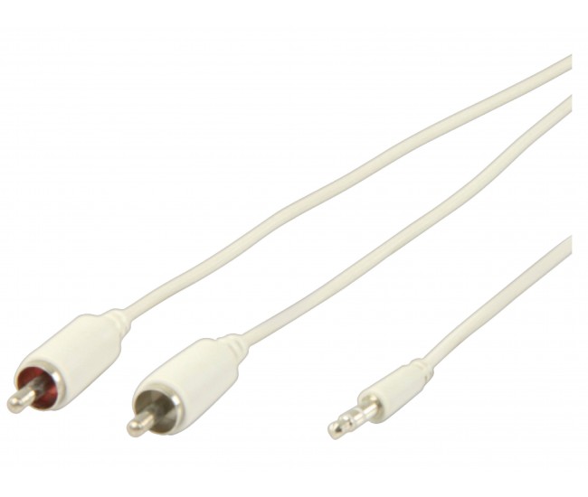 Cablu audio jack stereo 3.5 mm tata - 2x RCA tata 1m alb Valueline Cablu audio jack stereo 3.5 mm tata - 2x RCA tata 1m alb Valueline