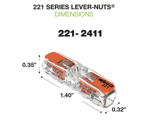 Set 10 conectori WAGO imbinare in linie cu parghie 0.2-4mm2 24-12AWG 221-2411-10 Set 10 conectori WAGO imbinare in linie cu parghie 0.2-4mm2 24-12AWG 221-2411-10