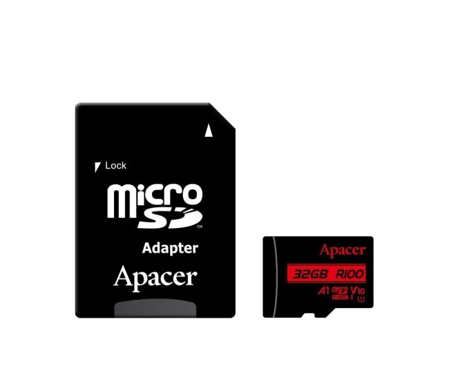 Card microSDXC UHS-I U1 V10 A1 Apacer 32GB R100 cu adaptor SD AP32GMCSH10UB-R