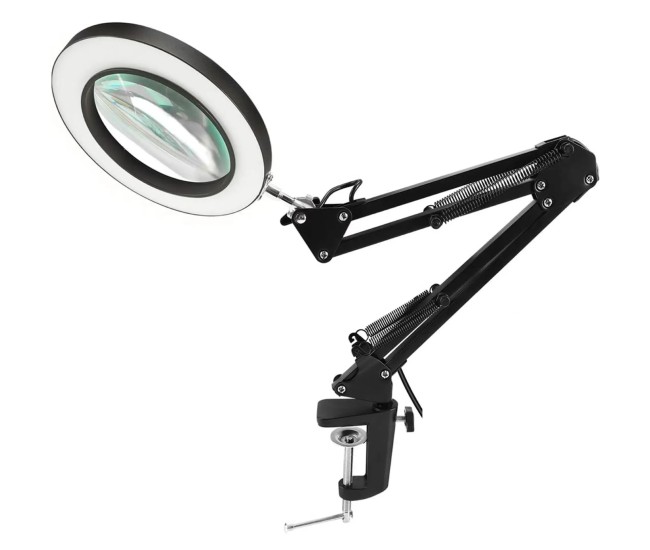 Lupa 100mm 5X cu lumina LED montata pe brat pantografic 22.5cm + 22.5cm Lupa 100mm 5X cu lumina LED montata pe brat pantografic 22.5cm + 22.5cm