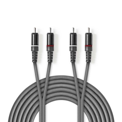 Cablu audio stereo 2x RCA tata - 2x RCA tata 5m gri Nedis Cablu audio stereo 2x RCA tata - 2x RCA tata 5m gri Nedis