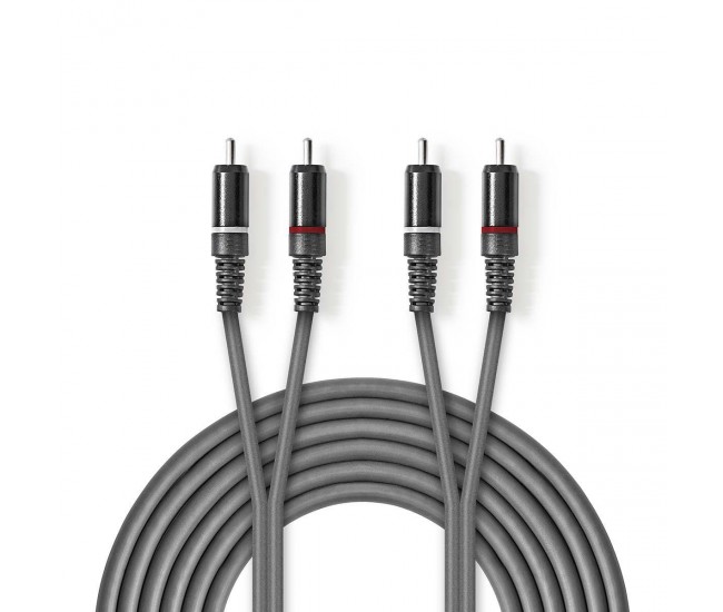 Cablu audio stereo 2x RCA tata - 2x RCA tata 5m gri Nedis Cablu audio stereo 2x RCA tata - 2x RCA tata 5m gri Nedis