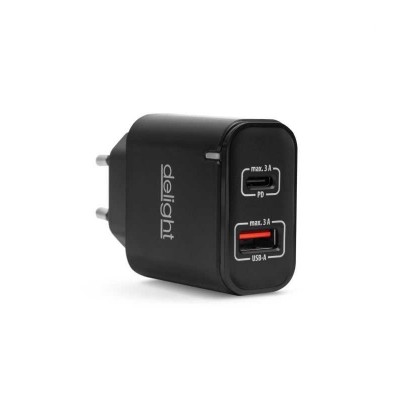 Adaptor de retea USB QC3.0 + USB Type C PD 20W cu incarcare rapida negru Delight 55047BK