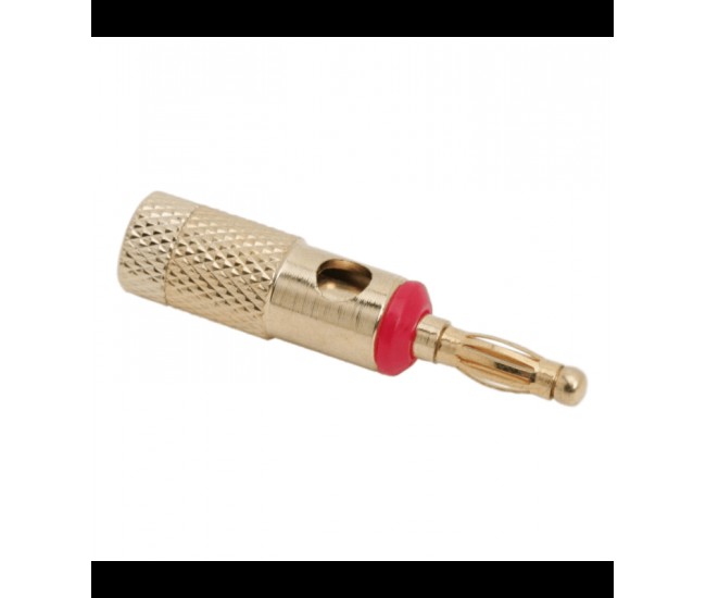 Mufa banana aurita tata pentru cablu max 4mm inel rosu Mufa banana aurita tata pentru cablu max 4mm inel rosu