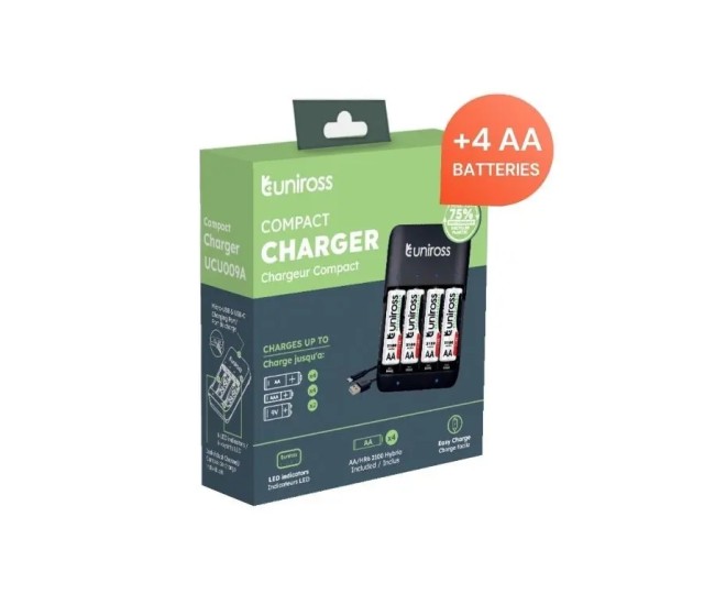 Incarcator Ni-MH AA /AAA /9V Uniross UCU009A + 4x AA 2100mAh