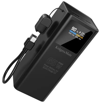 Power Bank 20000mAh 65W QC3.0 PD3.0 USB-C /USB-A Afisaj LCD Kruger&Matz KM0914 Power Bank 20000mAh 65W QC3.0 PD3.0 USB-C /USB-A Afisaj LCD Kruger&Matz KM0914