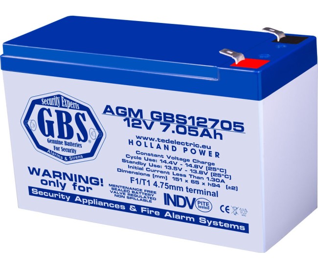 Acumulator AGM VRLA 12V 7.05Ah plumb acid pentru sisteme de securitate 151x65x95 mm F1 terminal GBS12705F1 Acumulator AGM VRLA 12V 7.05Ah plumb acid pentru sisteme de securitate 151x65x95 mm F1 terminal GBS12705F1