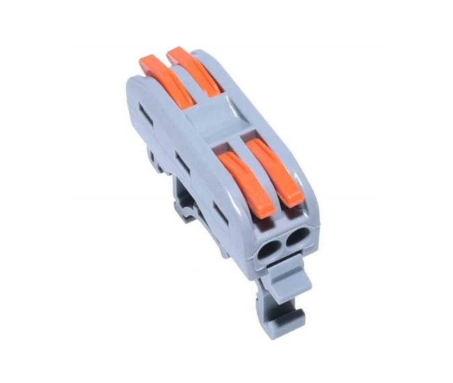 Conector 2+2 cu sina portocaliu pentru cablu maxim 4 mm Conector 2+2 cu sina portocaliu pentru cablu maxim 4 mm