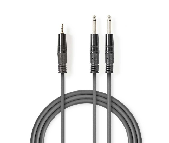 Cablu audio Stereo Jack 2x 6.35 mm tata mono - 3.5 mm tata Stereo 1.5m gri Nedis Cablu audio Stereo Jack 2x 6.35 mm tata mono - 3.5 mm tata Stereo 1.5m gri Nedis