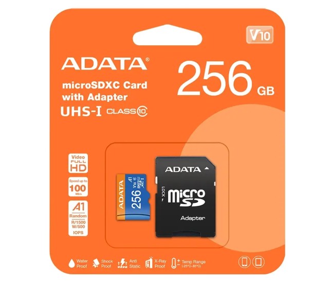 Card microSDXC 256GB +adaptor SD clasa 10 Adata AUSDX256GUICL10A1-RA1