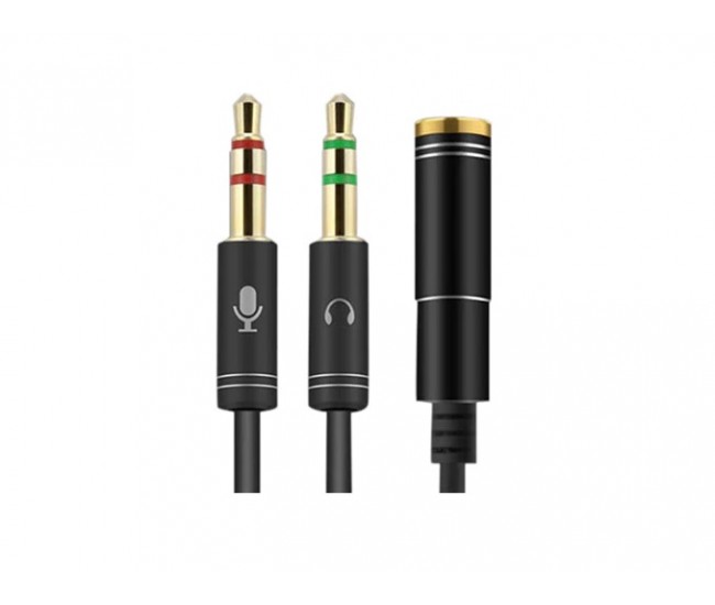 Adaptor cablu casca microfon 4 PINI mama la 2x JACK 3.5 mm 0.3m slim negru Adaptor cablu casca microfon 4 PINI mama la 2x JACK 3.5 mm 0.3m slim negru