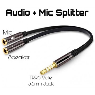 Adaptor cablu 4 pini 3.5 mm tata Jack la 2x Jack 3.5 mm mama 0.3m metal negru