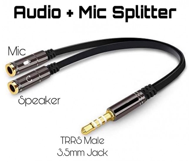 Adaptor cablu 4 pini 3.5 mm tata Jack la 2x Jack 3.5 mm mama 0.3m metal negru Adaptor cablu 4 pini 3.5 mm tata Jack la 2x Jack 3.5 mm mama 0.3m metal negru