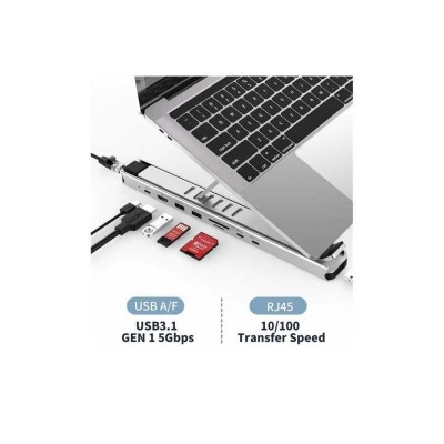 Stand laptop 9in1 si HUB USB type C docking station reglabil aluminiu Choetech HUB-M43-SL-V1
