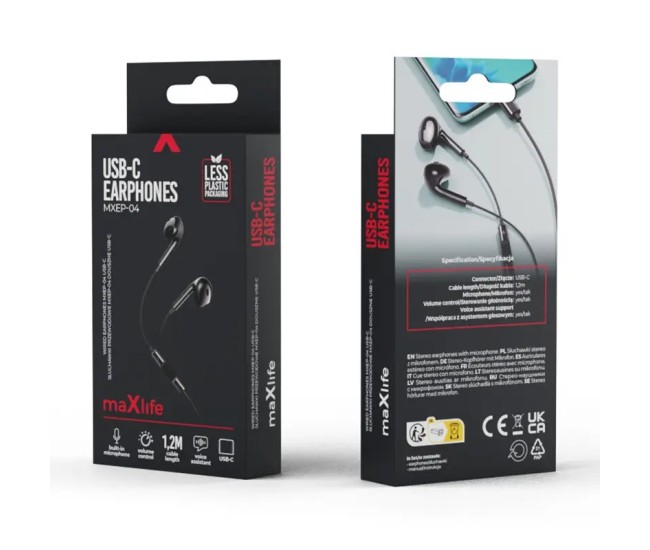 Casti stereo si microfon USB-C 1.2m negru maXlife MXEP-04