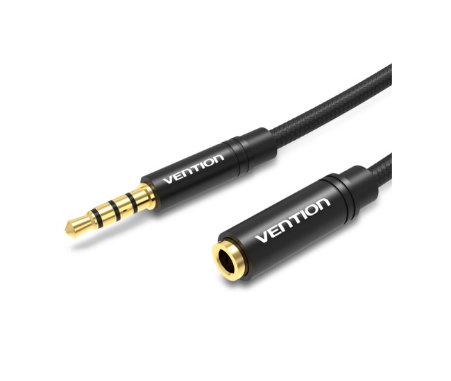 Cablu prelungitor audio stereo 4 pini Jack 3.5 mm mama-tata 5m aurit negru VENTION BHBBJ Cablu prelungitor audio stereo 4 pini Jack 3.5 mm mama-tata 5m aurit negru VENTION BHBBJ
