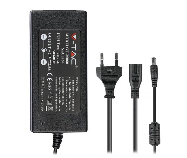 Sursa alimentare SMPS SLIM 24V 2.5A 60W V-TAC SKU-3264 Sursa alimentare SMPS SLIM 24V 2.5A 60W V-TAC SKU-3264