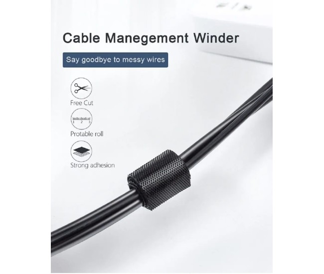 Organizator de cabluri Banda Velcro Well 3m x 1.5cm negru ORG-CABLE-T0103BK-WL