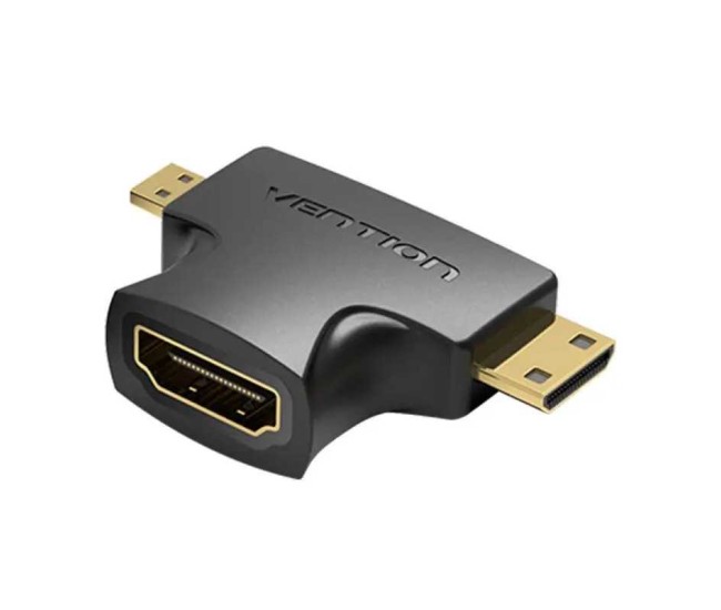 Adaptor HDMI soclu - mufa micro HDMI si mini HDMI mufa neagra VENTION AGFB0 Adaptor HDMI soclu - mufa micro HDMI si mini HDMI mufa neagra VENTION AGFB0