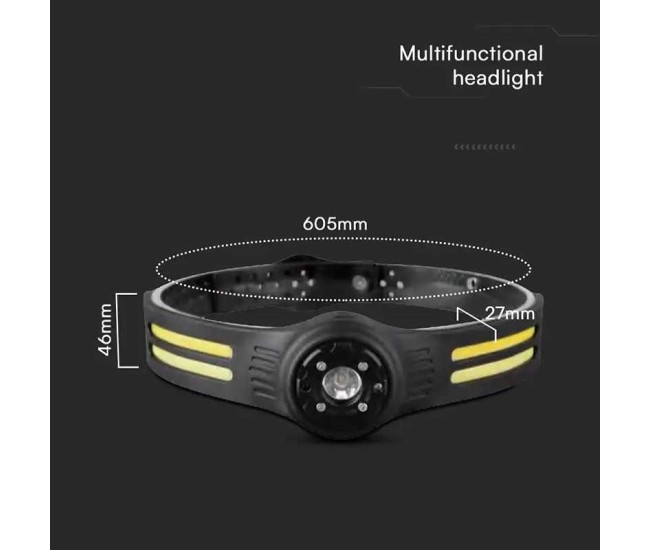 Lanterna frontala LED 3W + 5W LED COB IP43 acumulator /incarcate USB-C V-tac SKU-23340 Lanterna frontala LED 3W + 5W LED COB IP43 acumulator /incarcate USB-C V-tac SKU-23340