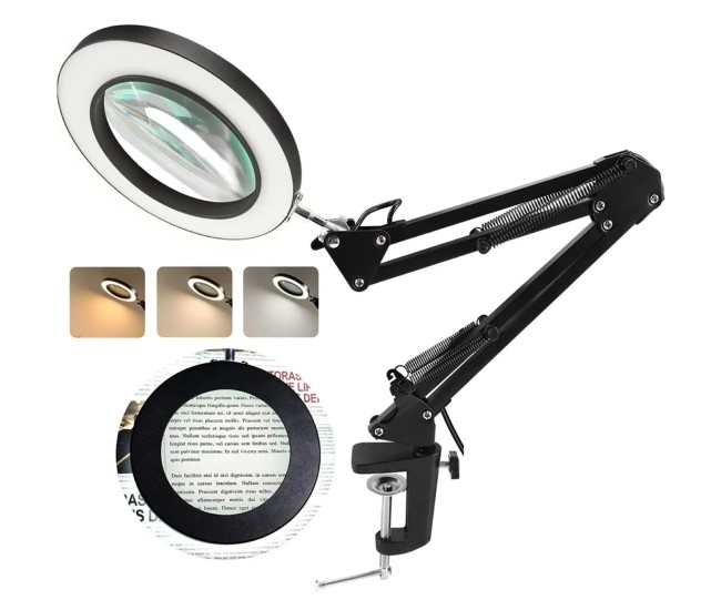 Lupa 100mm 5X cu lumina LED montata pe brat pantografic 22.5cm + 22.5cm Lupa 100mm 5X cu lumina LED montata pe brat pantografic 22.5cm + 22.5cm