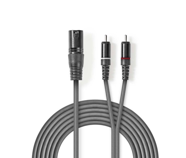 Cablu audio stereo XLR 3-Pin tata - 2x RCA tata 1.5m gri NEDIS