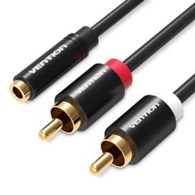 Cablu Jack 3.5 mm mama - 2x RCA tata 1m aurit negru Vention VAB-R01-B100 Cablu Jack 3.5 mm mama - 2x RCA tata 1m aurit negru Vention VAB-R01-B100