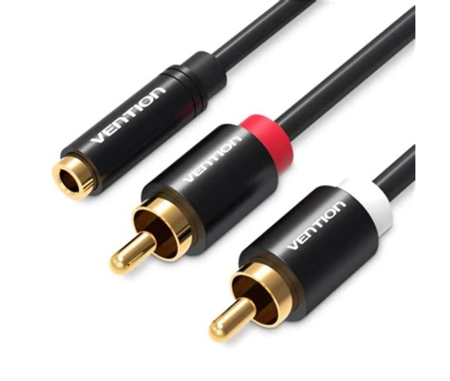Cablu Jack 3.5 mm mama - 2x RCA tata 1m aurit negru Vention VAB-R01-B100 Cablu Jack 3.5 mm mama - 2x RCA tata 1m aurit negru Vention VAB-R01-B100