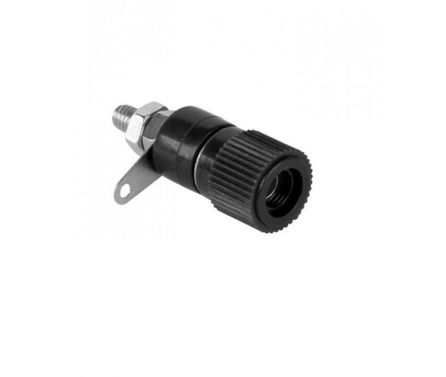 Mufa banana 4mm mama din plastic negru 12mm montabila panou Mufa banana 4mm mama din plastic negru 12mm montabila panou