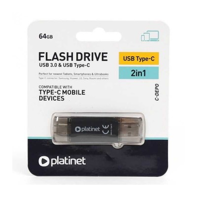 Flash Drive USB 3.0 + TYPE C 64GB C-DEPO PLATINET PMFC64S