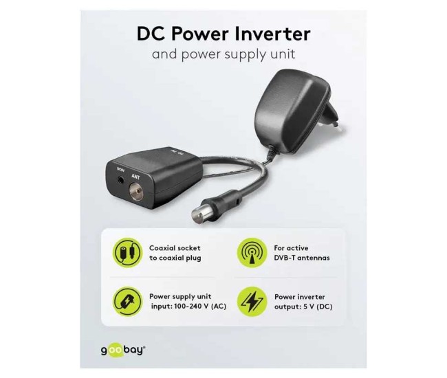 Invertor de putere si alimentator 5VDC pentru conectare antene DVB-T Goobay 67245 Invertor de putere si alimentator 5VDC pentru conectare antene DVB-T Goobay 67245