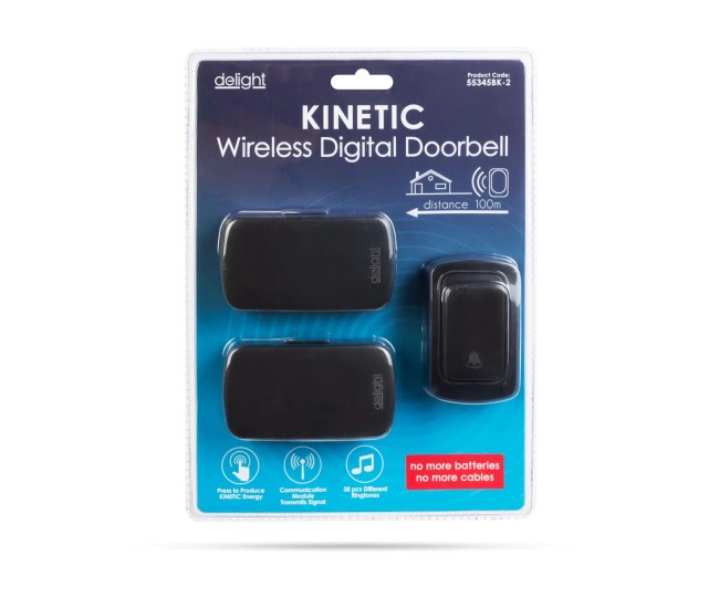 Sonerie fara fir si fara baterie Kinetic 2x receptori negru delight 55345BK-2 Sonerie fara fir si fara baterie Kinetic 2x receptori negru delight 55345BK-2
