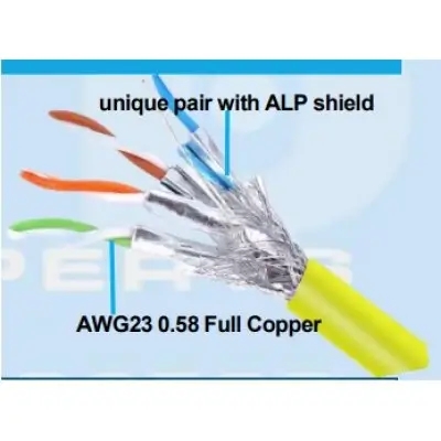 Cablu Ted Wire Expert SFTP Cat7 cupru integral 0.58 23AWG LSZH FlukePass galben 100m TED006387-100