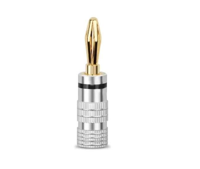 Mufa banana tata 4mm metal cu surub si inel negru