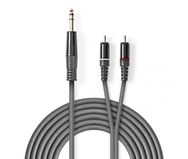 Cablu audio stereo JACK 6.35 mm tata - 2x RCA tata 1.5m gri NEDIS Cablu audio stereo JACK 6.35 mm tata - 2x RCA tata 1.5m gri NEDIS